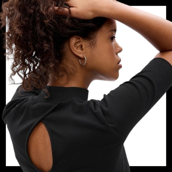 GAP Women Modern Mockneck Mini Dress Dried Moss 3/4 Sleeves Fitted Sz LG NWT - Picture 7 of 15